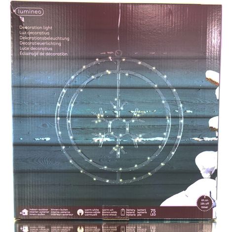 Lumineo Batterie Micro-LED Weihnachts-Doppelring mit Schneeflocke Transparent 75 Lichter Ø 32 cm - warmweiß (1/4)