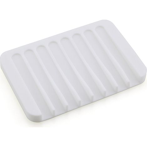 MINKUROW Silikon-Seifenschale, selbstentleerende Seifen-Aufbewahrungsbox, Platte, Trockenseife, Seifenschale mit Kammform für Dusche, Badezimmer, Küche, weiß, 4-tlg (1/5)