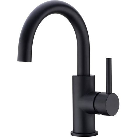 Robinet de salle de bain, robinet de lavabo pivotant à 360 °, robinet de lavabo à bec haut, robinet de salle de bain ou de cuisinette, noir mat (1/5)
