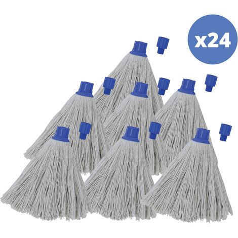 Juego de 24 flecos de fregona de recambio en algodón superior 220gr Punta hexagonal blanca MSV
