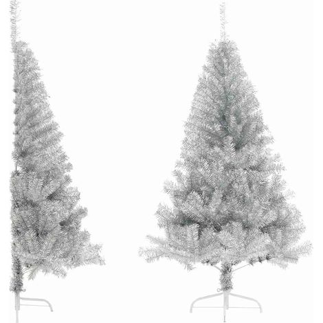 vidaXL Künstlicher Halb-Weihnachtsbaum mit Ständer Silber 120 cm PET (1/5)