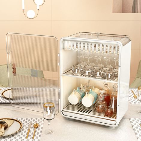 Organisateur de tasses anti-poussière, boîte de rangement pour service à thé, égouttoir transparent blanc pour table, idéal pour la maison. (1/2)
