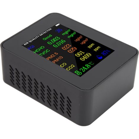 Moniteur de qualité de l'air - Détecteur de dioxyde de carbone - Testeur précis de CO, CO2, PM2.5, COVT, HCHO - Alarme de température et d'humidité - Noir (1/5)