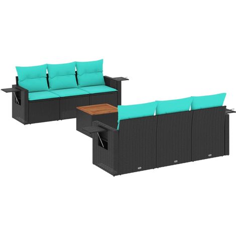 7-teiliges Gartensofa-Set mit Kissen, schwarzes Polyrattan vidaXL (1/5)