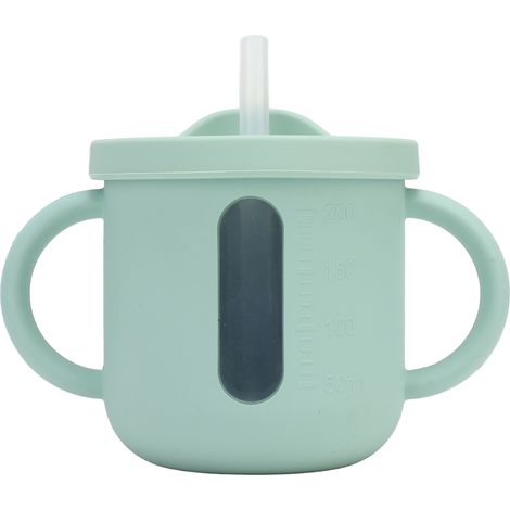 Gobelets d’entraînement en silicone pour tout-petits, légers, à doubles poignées, couvercle étanche anti-fuite pour maison et voyage, vert (1/5)