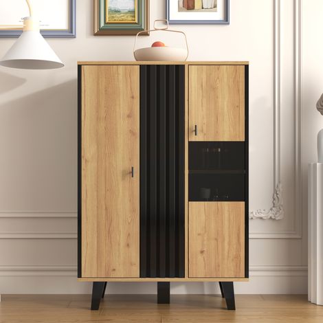 mobile contenitore 80x120x40 LED vetri legno nero OKMYHOME (1/5)
