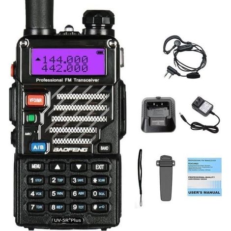 Baofeng UV-5R Plus Walkie-Talkie – VHF/UHF-Funkgerät 2 m/70 cm – Schwarz (1/4)