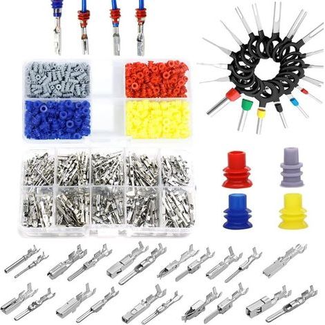 690 Pièces Automobile ISO Connecteur Kit, Connecteur à Sertir 1/1,5/1,8/2,2/2,3/2,5/2,8/3,5 mm Mâle et Femelle, Bouchon étanche et Outil de Démontage, Pour les Voitures les Motos et les Bateaux (1/5)