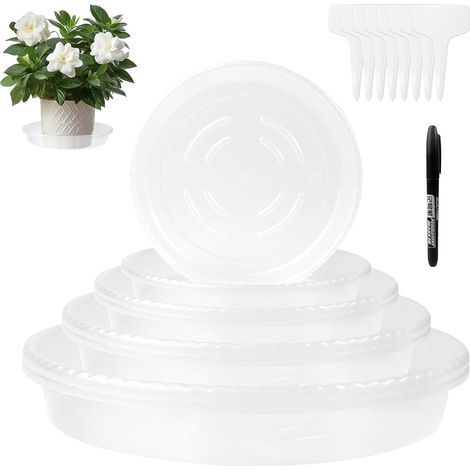 Soucoupes Transparentes pour Plantes avec Étiquette - 8 Pièces Soucoupes De Drainage Résistantes Et Transparentes, Plateaux Ronds Transparents pour Pots De Fleurs pour Pots De Jardin Extérieur (1/5)