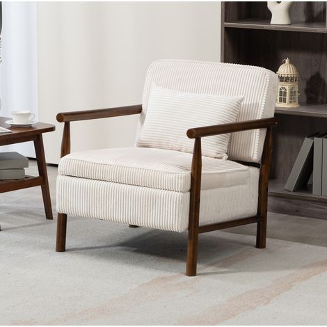 Sillón 80x67,6x71,9 cm blanco con almacenaje, estructura de madera y terciopelo MEUBLIV (1/5)