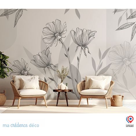 Papier peint : Fleurs graphiques - Intissé - L.300 x H.280 cm - gris (1/5)