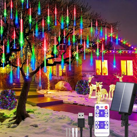 Guirlande Lumineuse Solaire Météore 30cm 10 Tubes 240 LEDs Imperméable Déco Noël Jardin Extérieur avec Télécommande
