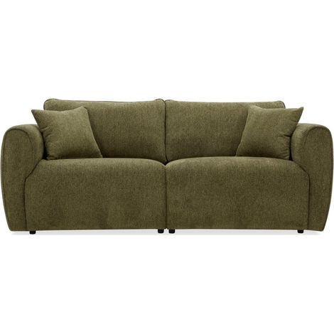 Deco In Paris – Canapé droit 3 places en velours texturé vert olive – Assise généreuse – Coussins assortis – Style moderne et chaleureux (1/5)