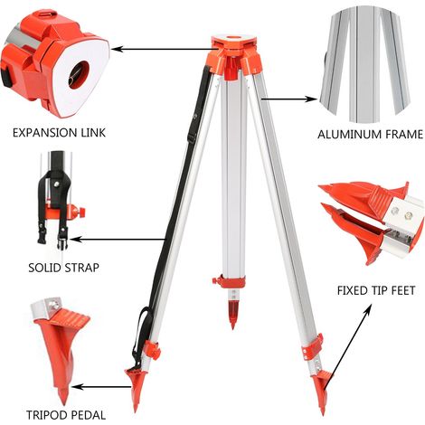 Kit de Trépied et Mire pour Niveau Laser Rotatif, Léger Universel Trépied + Règle pour Laser Ligne, 165 cm Ouvert 104 cm Fermé Trépied en Aluminium, 5 m Mire Aluminium Télescopique Construction (1/5)