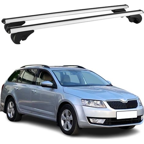 OMAC Aluminium Dachträger Querträger für Skoda Octavia III Kombi 2013-2019 – TÜV / DIN 75302:2019 – Abschließbar – Max. 75 kg – 2 Stangen Silber (1/5)