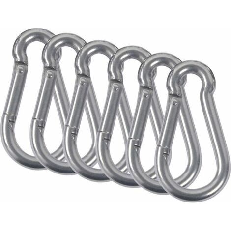 6PCS Mousquetons Acier Inoxydable 304 Mousqueton Pompier Ressort avec Mousqueton de Fixation pour Camping Randonnée Hamac Balancoire M8 (1/4)