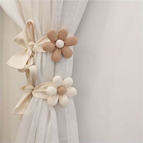 Lot de 2 embrasses de Rideaux Faites à la Main en Corde pour décoration de Bureau Maison(Fleurs) (1/5)