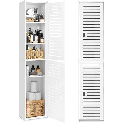 Armoire de rangement haute pour salle de bain, vitrine à poser au sol, meuble de rangement pour bureau, salon, cuisine, entrée, papier toilette, blanc (1/5)