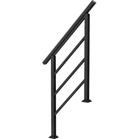 Rampe d'escalier extérieure pour 1 à 3 marches - Noir, métal - Main courante avec kit d'installation - Pour entrée, terrasse, jardin - Design sécurisé et robuste (1/5)