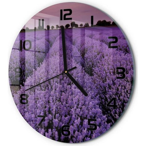 Horloge Murale Ronde Élégante et Fonctionnelle Verre Silencieuse Maison Champ de lavande fi 30 cm (1/5)