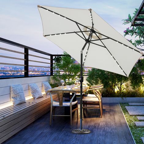 2.5m LED Outdoor Garden Parasol Patio Sun Shade Round Umbrella with Base Cream (1/5)
