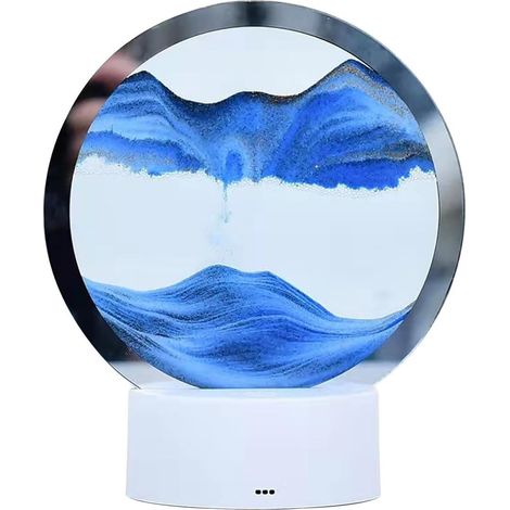 Décoration en sable mouvant 3D, sablier rotatif à 360° de 20 cm (7,87 pouces), lampe de table décorative pour salon ou chambre (bleu)