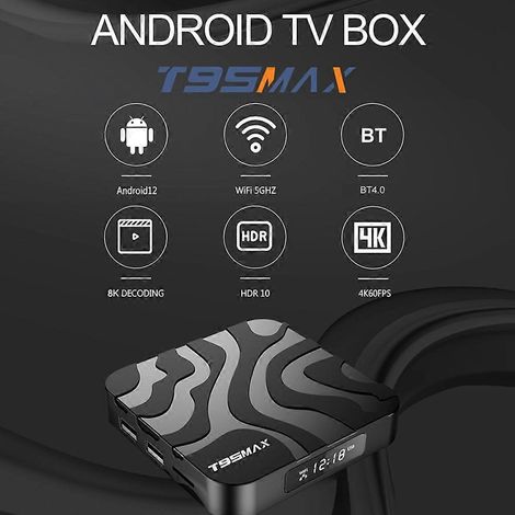 Android 12.0 TV-Box T95MAX-H618 Quadcore-A53 Smart-TV-Box 2,4G/5G Dual-WLAN 8K Streaming-Mediaplayer