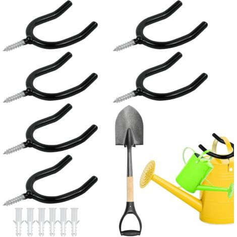 Porte Outils de Jardin Mural, Support Outils Mural, Range Outils de jardin, Support Outils de Jardin Mural, Rangement Outils Mural pour Balai, Vadrouille, Outils de Jardin, Métal, 6 Pièces, Noir (1/5)
