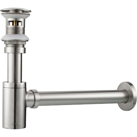Siphon d'évier en acier inoxydable avec bouchon - Siphon universel - Bonde - Pop-up (kit brossé avec trop-plein)