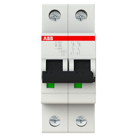 Disjoncteur S202 2P 25A Courbe B Raccordement à vis - 10KA (2 modules) - 2CDS252001R0255