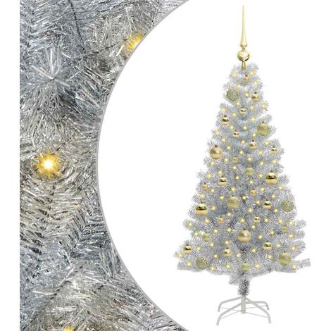Sapin de Noël Arbre de Noël avec 150 LED avec support Argent 120 cm PET (1/5)