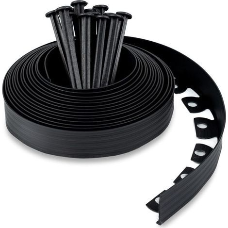 Bordure de Jardin en Plastique 10 mètres avec 30 Piquets d'ancrage Hauteur 50mm, Epaisseur 3mm Noir (1/5)
