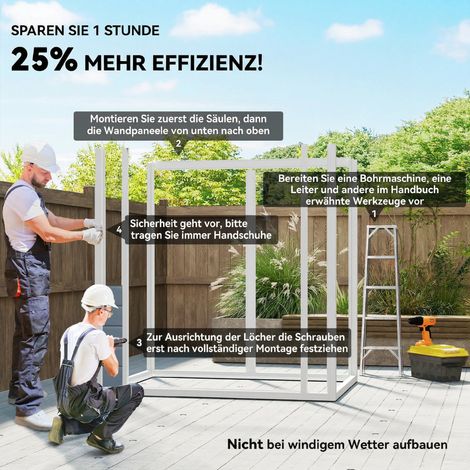 Abri de jardin en métal verrouillable, double porte vitrée, structure alu, 1,80 x 1,30 x 2,10 m, gris