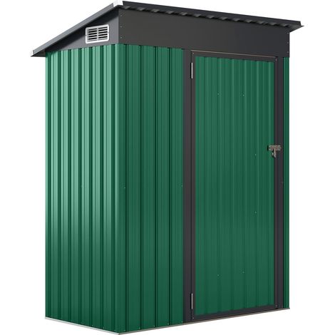 Abri de jardin en métal, 150 x 90,5 x 185 cm, petit abri à outils, avec toit coulissant, porte coulissante et fenêtre de ventilation, abri de jardin verrouillable, abri de jardin pour jardin (1/5)