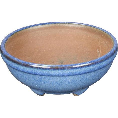 Vaso per bonsai rotondo in gres smaltato blu 8,5x8,5x3 cm - ZX2