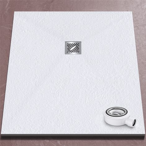 doporro Duschwanne Duschtasse 100x120x3cm aus Mineralguss in Weiß Rechteckig DIN-Anschlüsse für bodenebene Montage geeignet inkl. Ablaufgarnitur AL006 Geoma 09