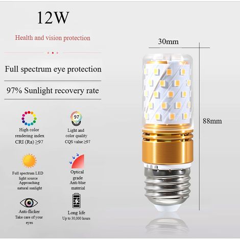 Ampoule maïs LED 12W E27 3 couleurs commutable spectre complet anti‑scintillement Ra97 (1/5)
