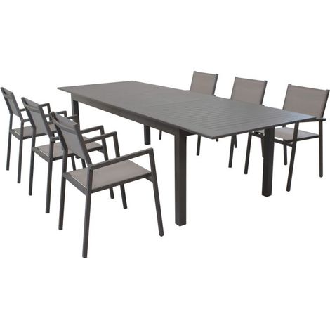 Tavolo allungabile "Ibiza" in alluminio dogato da esterno per giardino e veranda -Tavolo 150-210 + 6 Sedie / Bianco