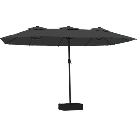 Parasol de jardin double tête avec LED 449 x 265 cm protection UV ambiance cosy en polyester anthracite (1/5)