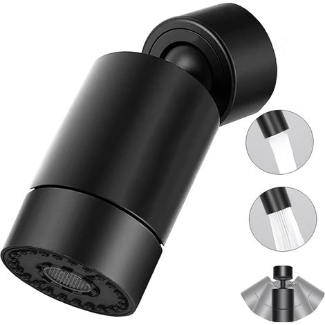 360° Pivotant Aérateur de Robinet, 2 Modes Embout Robinet Cuisine, Mousseur Robinet Economie Eau, Pour Robinet Pour lavabo de Cuisine de Salle de Bain (Noir)