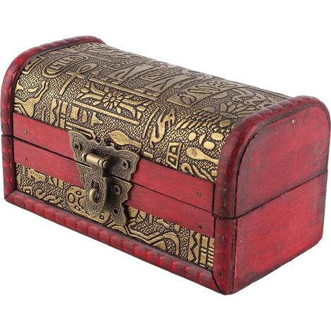 Coffre au trésor en bois vintage, Boîte en bois classique Style européen vintage, Coffret de rangement pour bijoux - Décoration intérieure (1) (1/5)