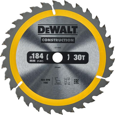 Lame de Scie Circulaire Portative Construction, 184x16mm, 30 dents (1/2)