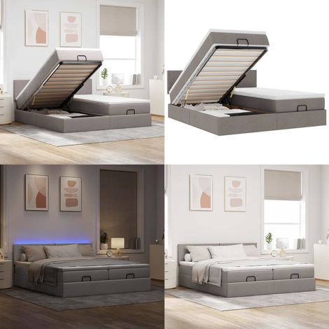 Cadre de lit ottoman avec matelas taupe 180x200 cm tissu - Matelas à ressorts ensachés - Rangement sous le lit (1/5)