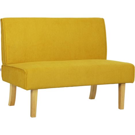 Fauteuils 2 Places Velours Côtelé - Confort Rembourré - Pieds Bois 110x62x85 cm - Jaune - Chambre Salon (1/5)