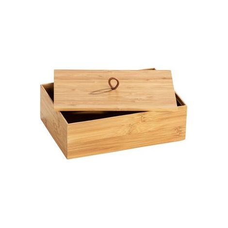 Accessoires salle de bain WENKO boîte bambou Terra L 2 pièces organisateur salle de bain bambou boîte de rangement avec couvercle 22 x 7 x 15 cm couleur brun idéal pour maquillage et bijoux (1/5)