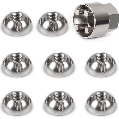 8 x Écrous Antivol M8 x 1,25 mm, Ecrou de Sécurité en Acier Inoxydable 303 avec 1 Douille (1/5)