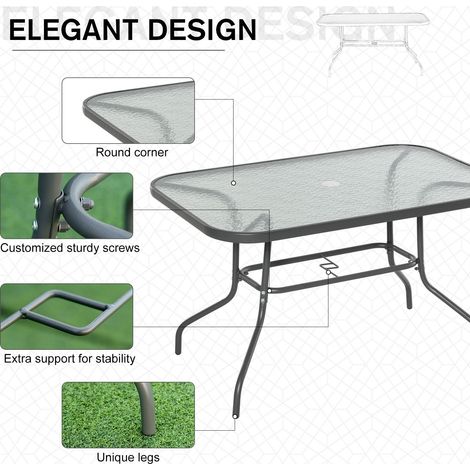easycomfort tavolo da giardino in metallo e vetro con foro ombrellone 120x80x70cm (1/5)