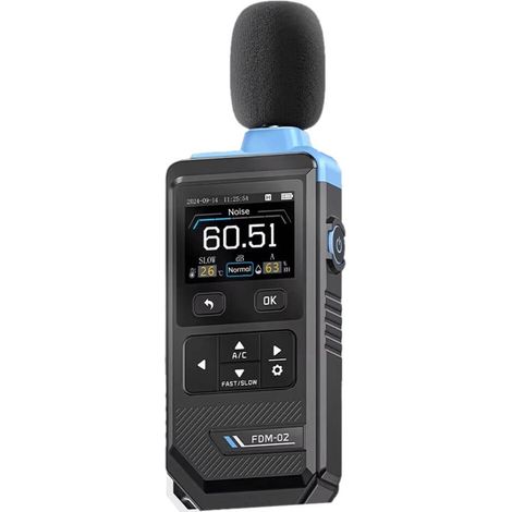 Sonomètre professionnel FDM-02 avec écran couleur TFT 2 pouces (30 dB-130 dB), pondération A/C, surveillance de la température/humidité, enregistrement des courbes, conservation des données, batterie