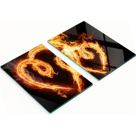 Tablas de vidrio decorativas multifuncionales para cocina con dise帽o de corazones de fuego, 2x40x52 cm.
