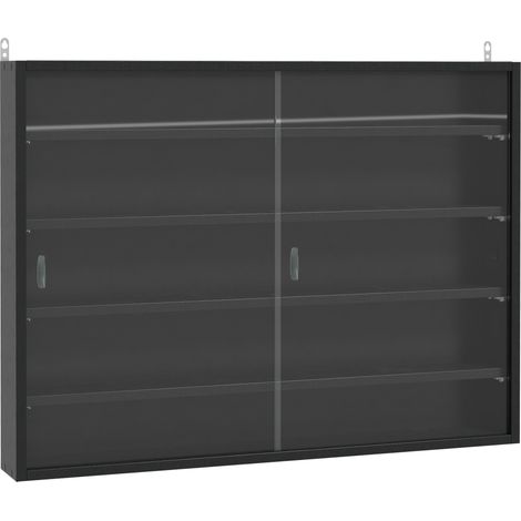 5-Tier Wall Display Shelf Unit Cabinet w/ 4 Adjustable Shelves Glass Doors Home Office Ornaments 60x80cm Black (1/5)